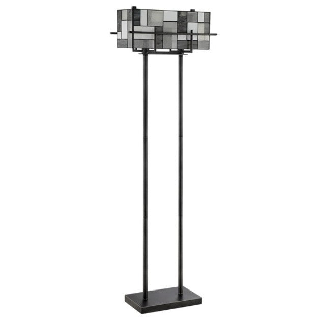 Grey Rectangular Shade Tiffany-Style Glass Floor Lamp 65"H