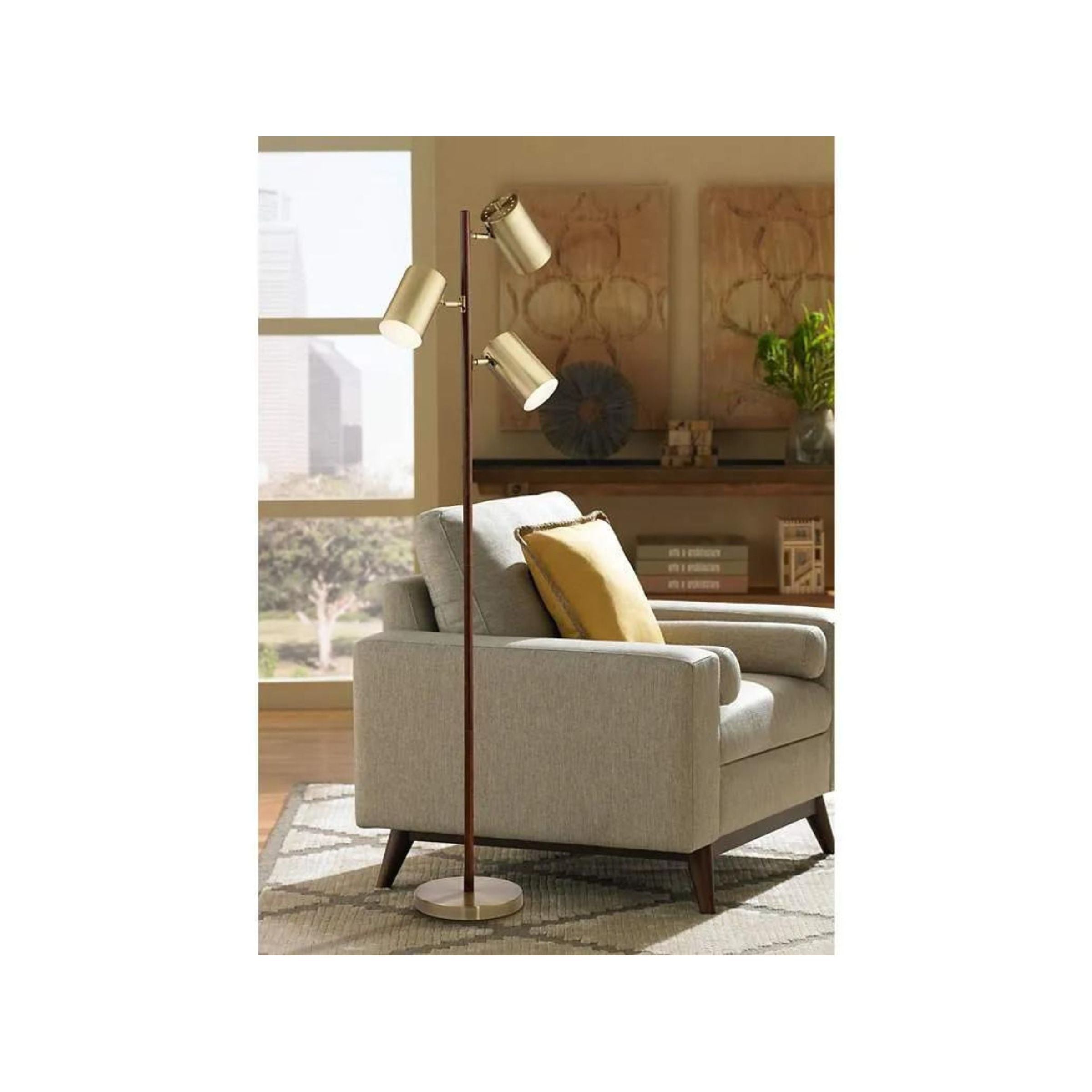 Brass 3-Lite Floor Lamp 63.5"H