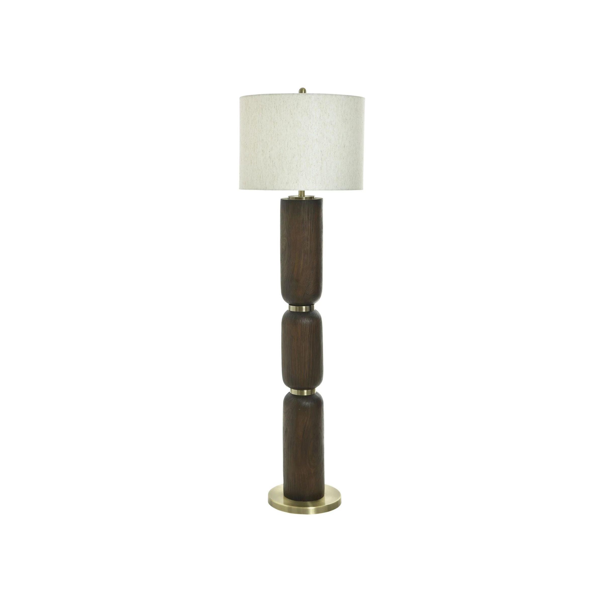 Walnut Finish and Gold Metal Floor Lamp 62"H