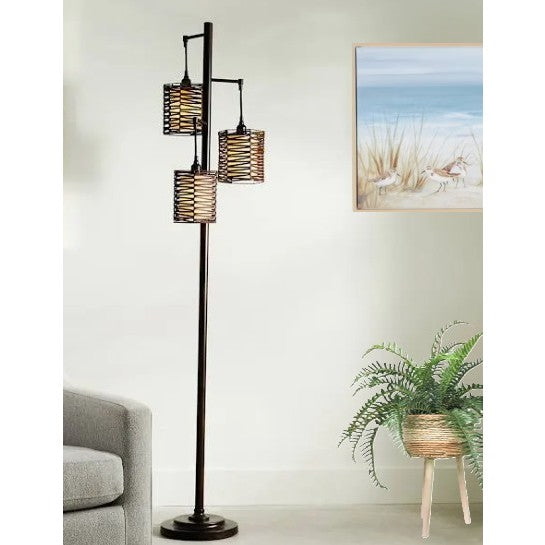 Bronze With Handwoven Shades Floor Lamp 71.5"H