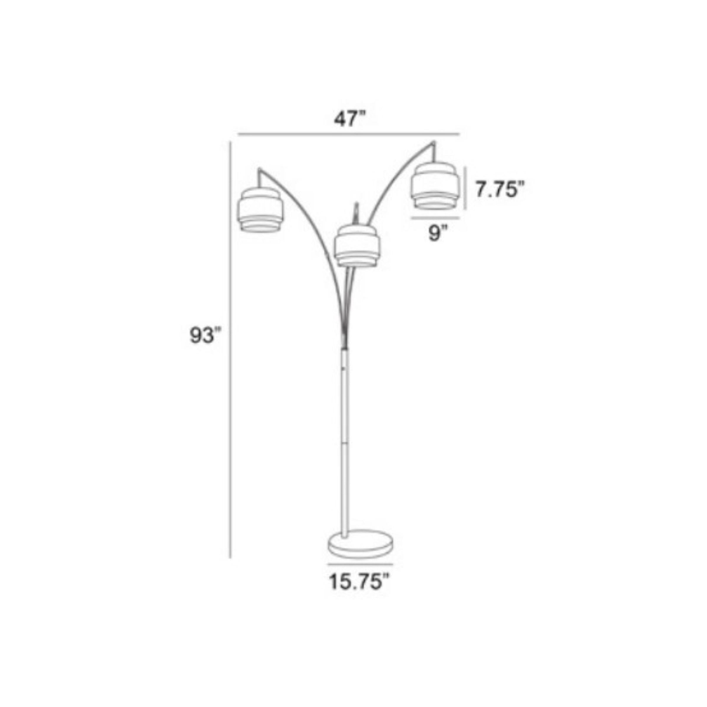 3-Light Black Metal With Layered Shade Arc Floor Lamp 93"H