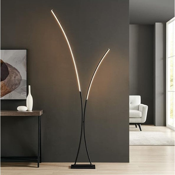 Two Light Black LED Arc Lamp 85"H