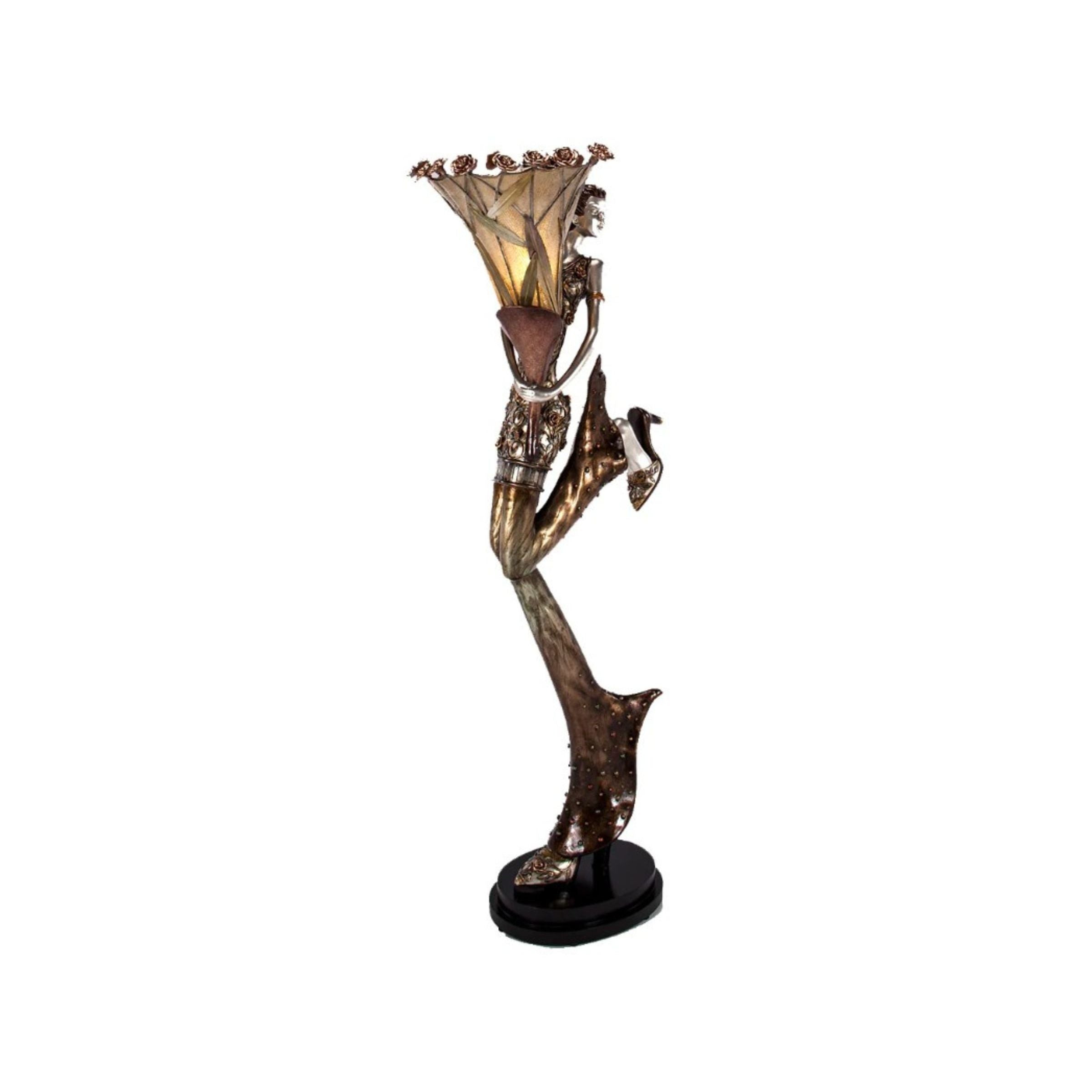 Bronze Lady with Flower Floor Lamp 69"H