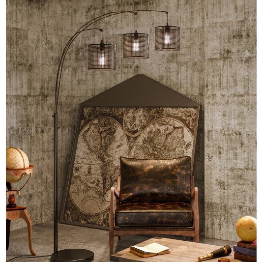 Black Caged 3-Light Arc Lamp With Edison Bulbs 86.5