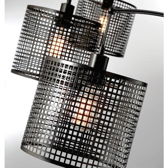 Black Caged 3-Light Arc Lamp With Edison Bulbs 86.5"H