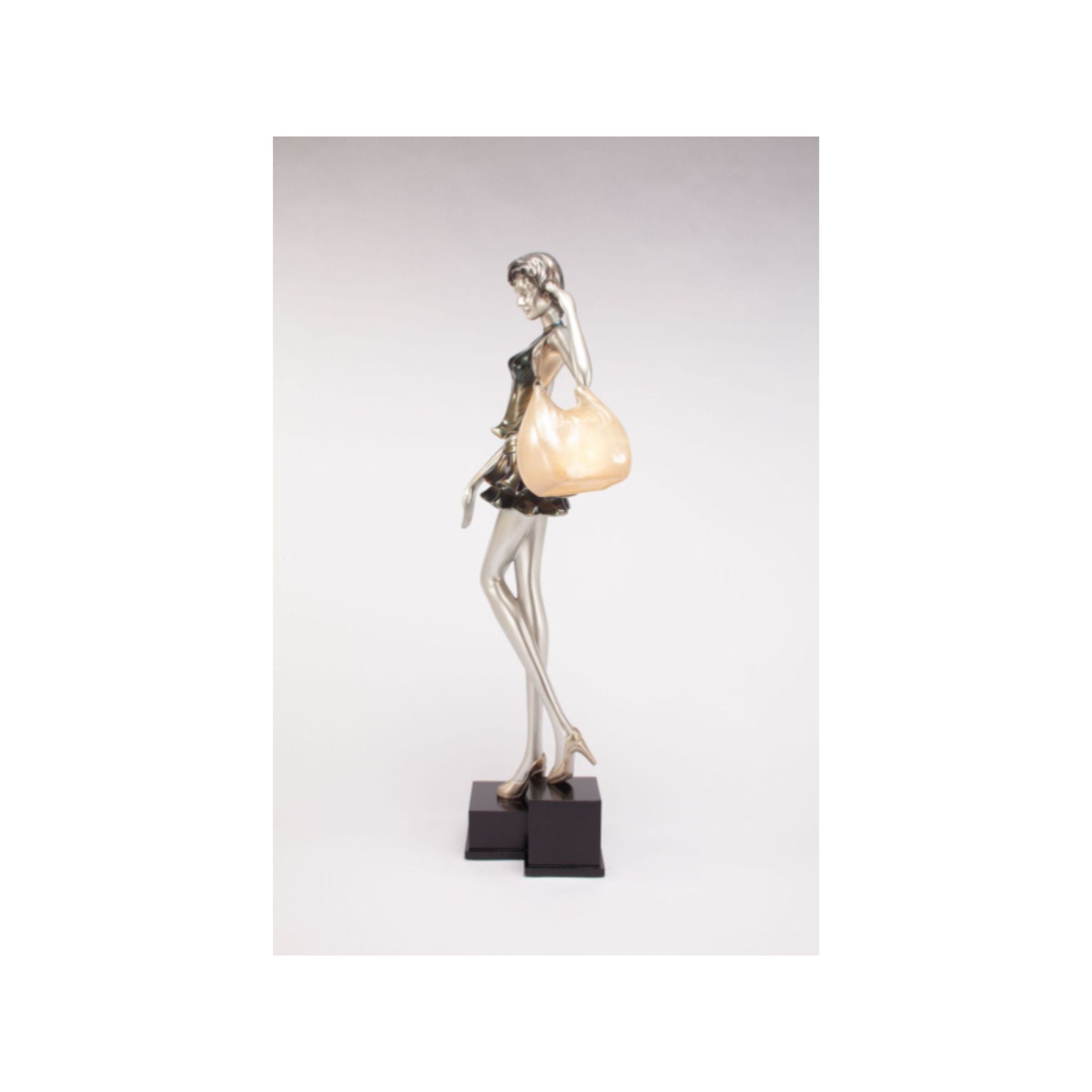 Metallic Olive Lady with Purse Floor Lamp 72"H