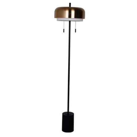 Modern floor lamp with a black base and a metallic dome-shaped shade.