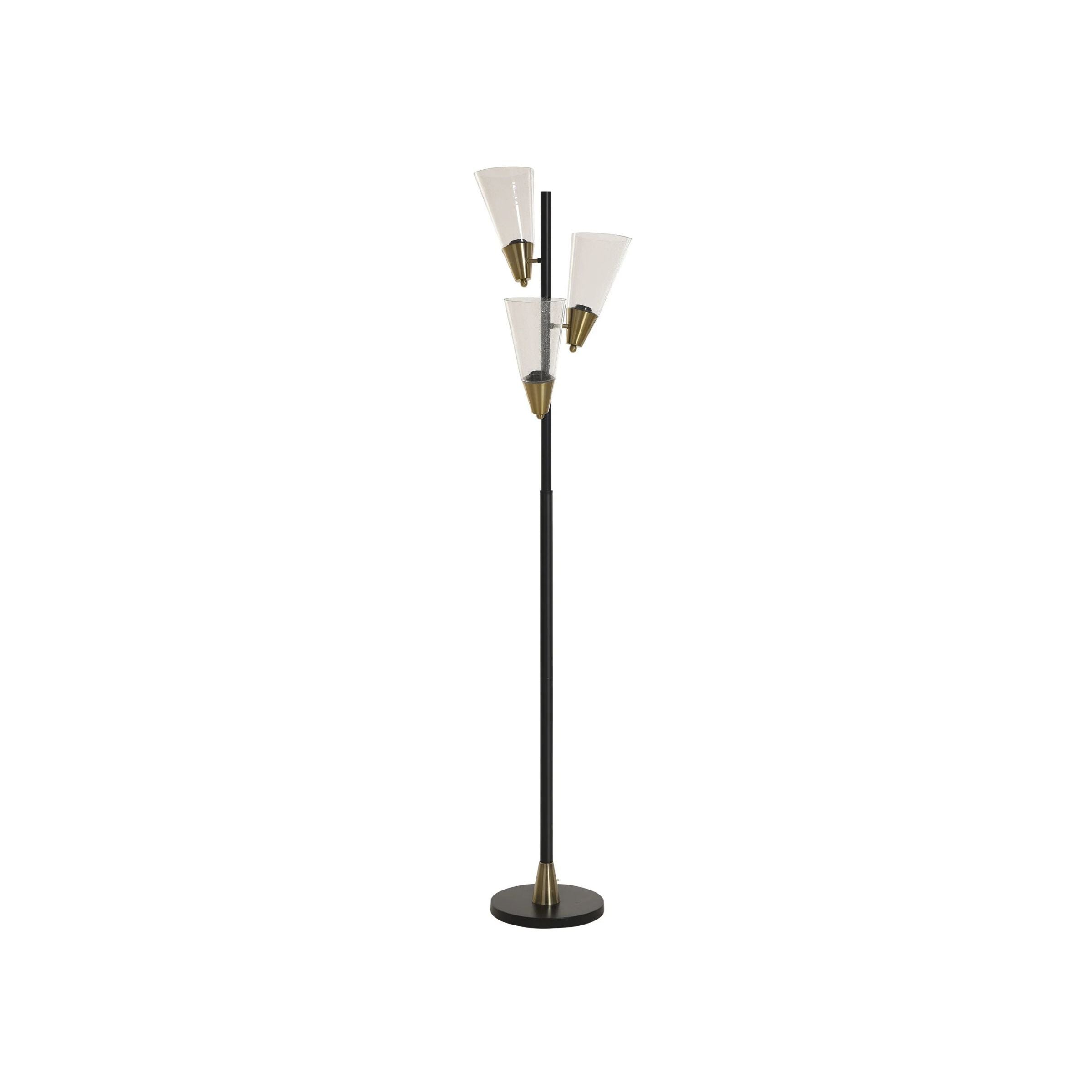 Black and Gold Metal With Glass Shades 3-Light Floor Lamp 71"H