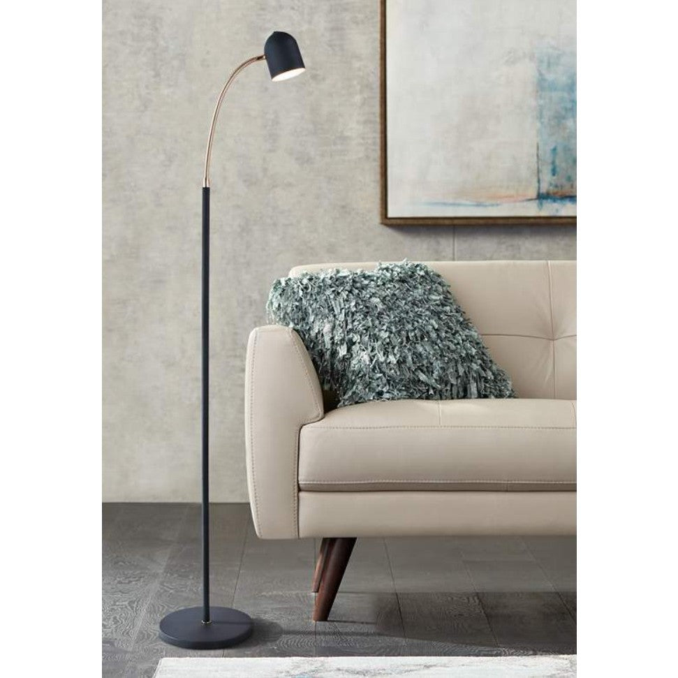 Black and Antique Brass LED Floor Lamp 51"H