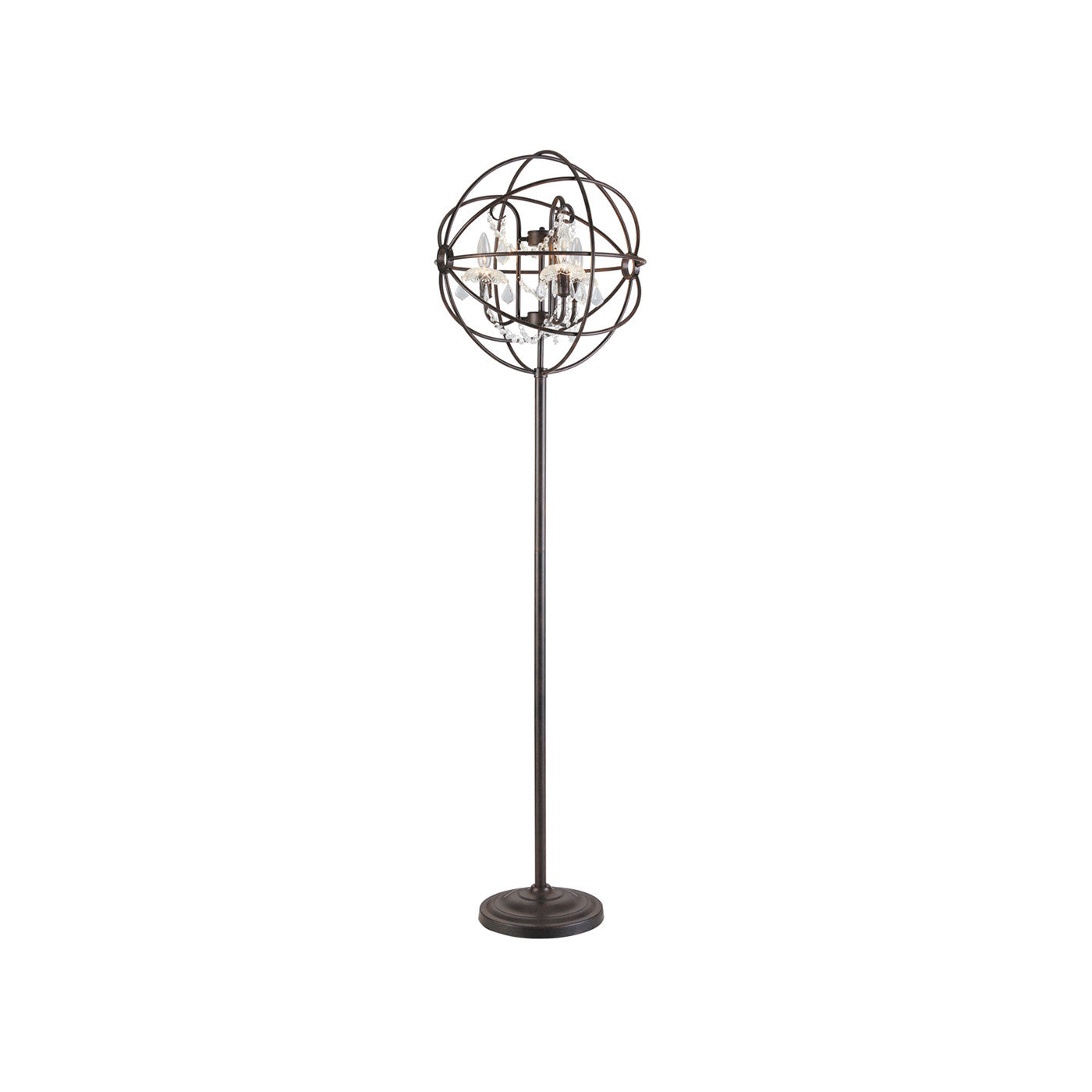 Bronze Metal and Crystal Floor Lamp With Bulbs 66.5"H