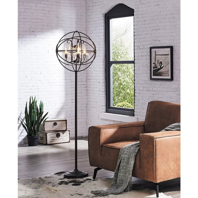Bronze Metal and Crystal Floor Lamp With Bulbs 66.5"H