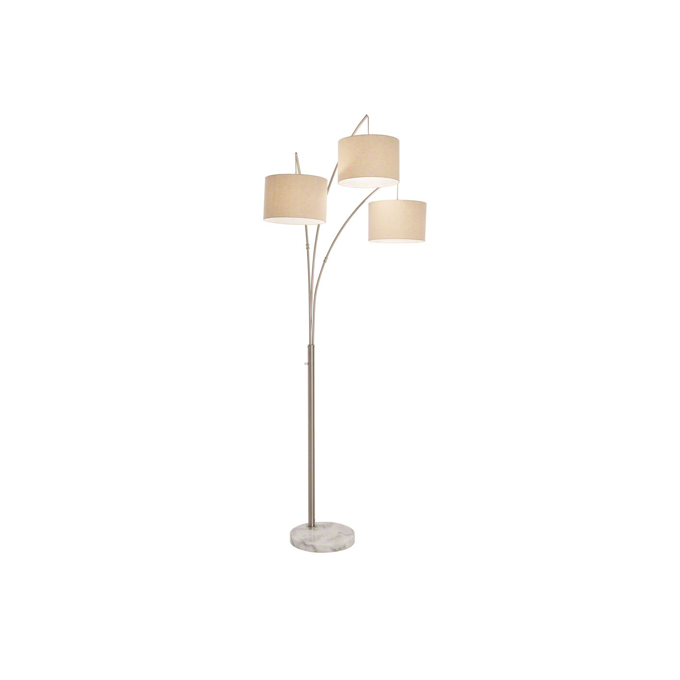 Silver 3-Light With Drum Shades and Marble Base Floor Arc Lamp 84"H