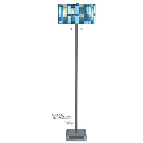 Blue Tiffany-Style Floor Lamp 64"H
