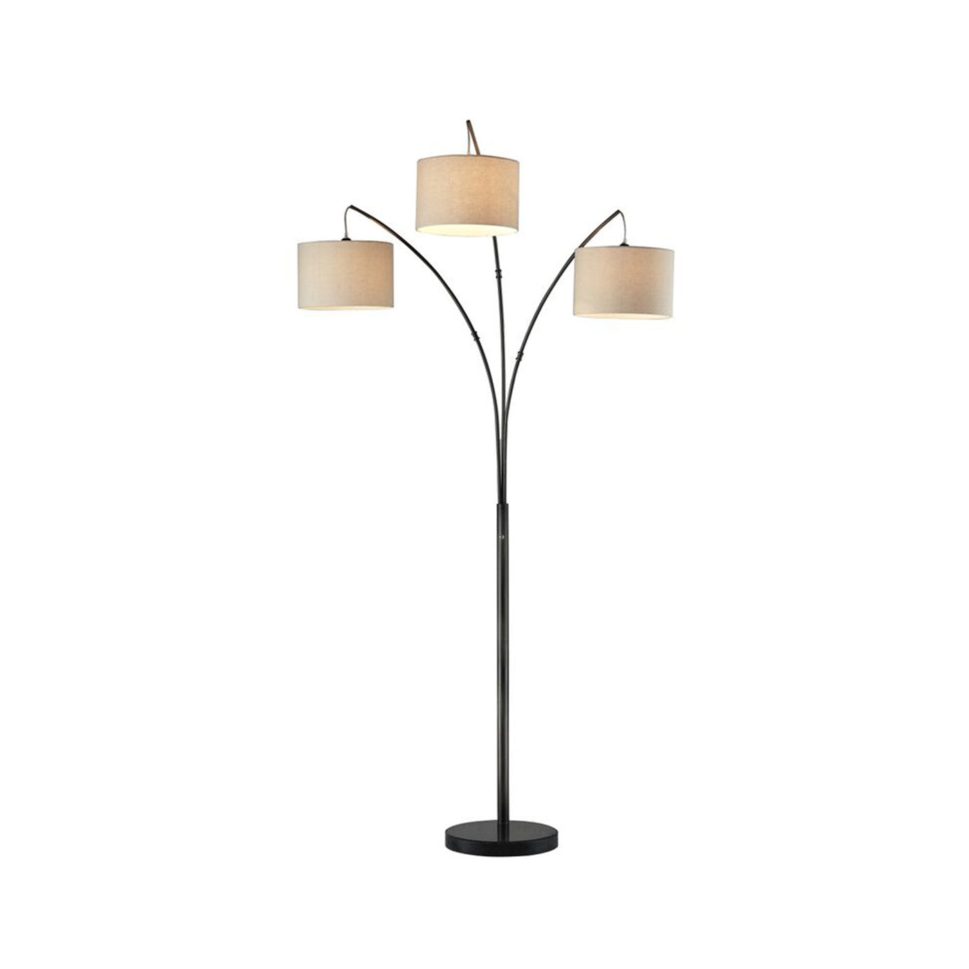 Bronze 3-Light With Drum Shades Mrbl Bs Floor Arc Lamp 84"H