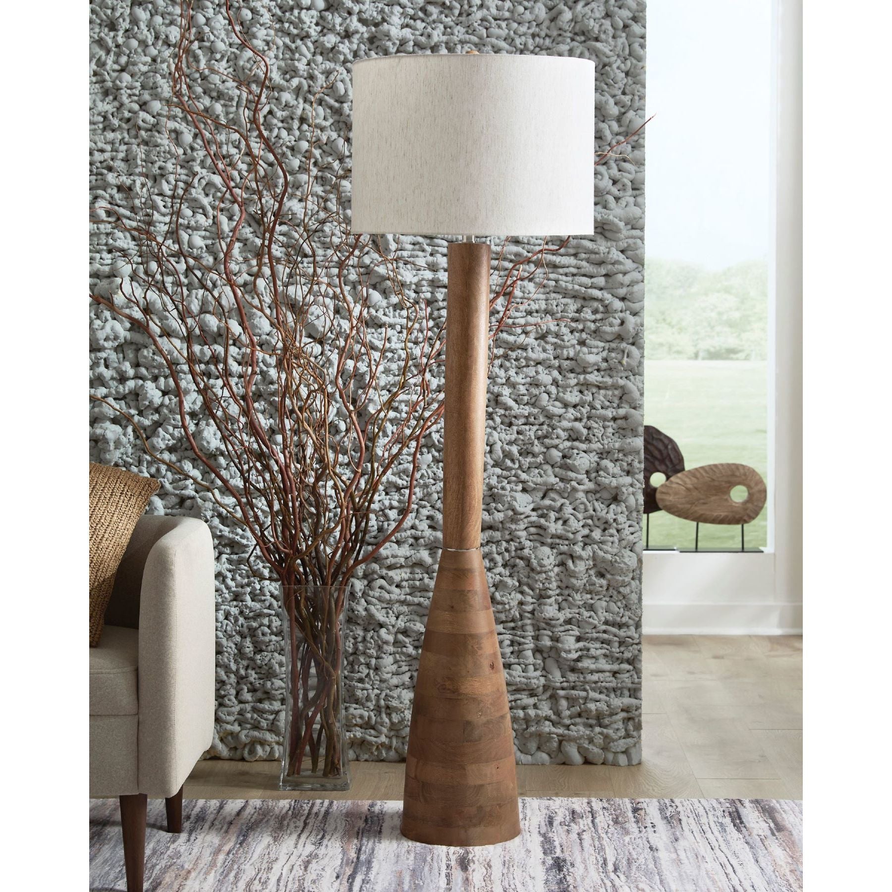 Natural Wood Floor Lamp 60"H