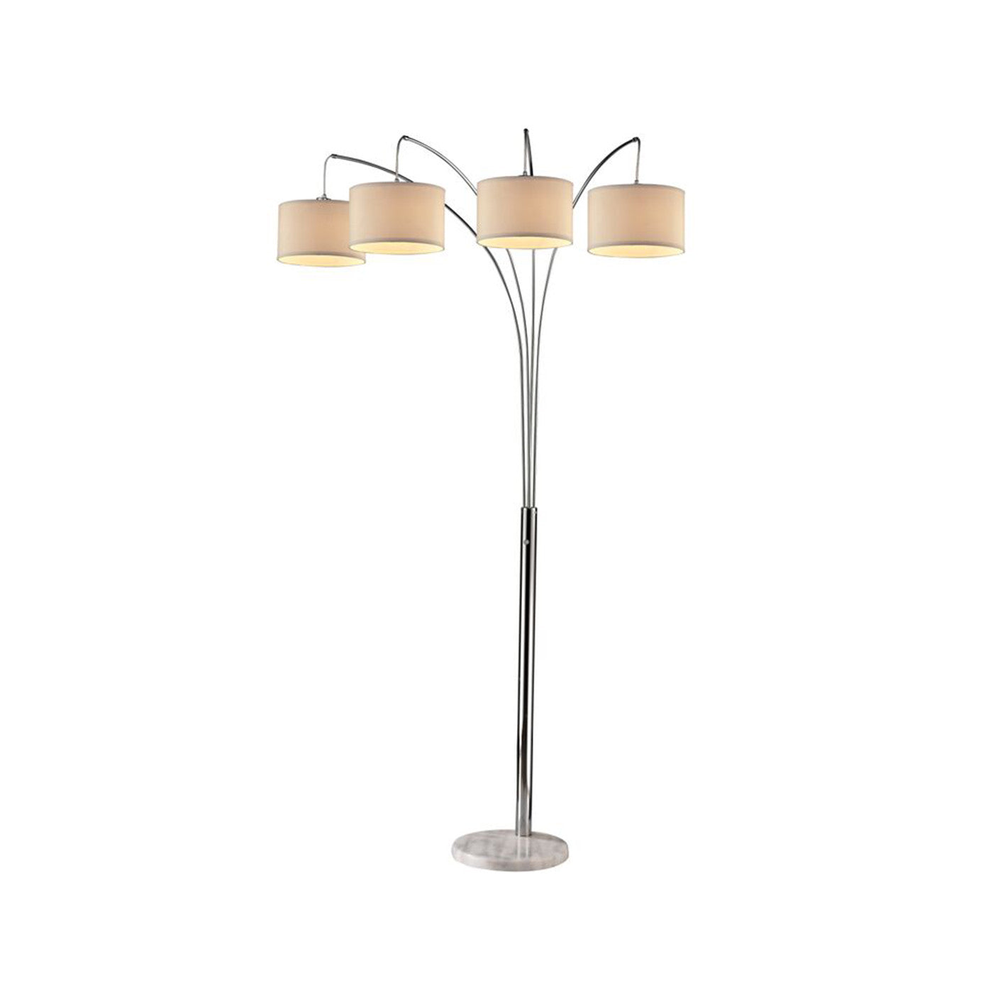 Silver 4-Light With Drum Shades Mrbl Bs Floor Arc Lamp 84"H