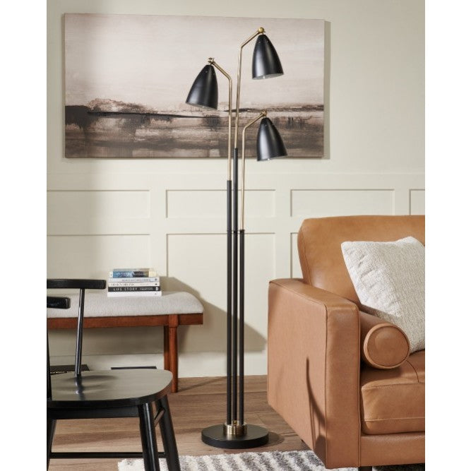 3-Lite Black Metal Floor Lamp 62"H