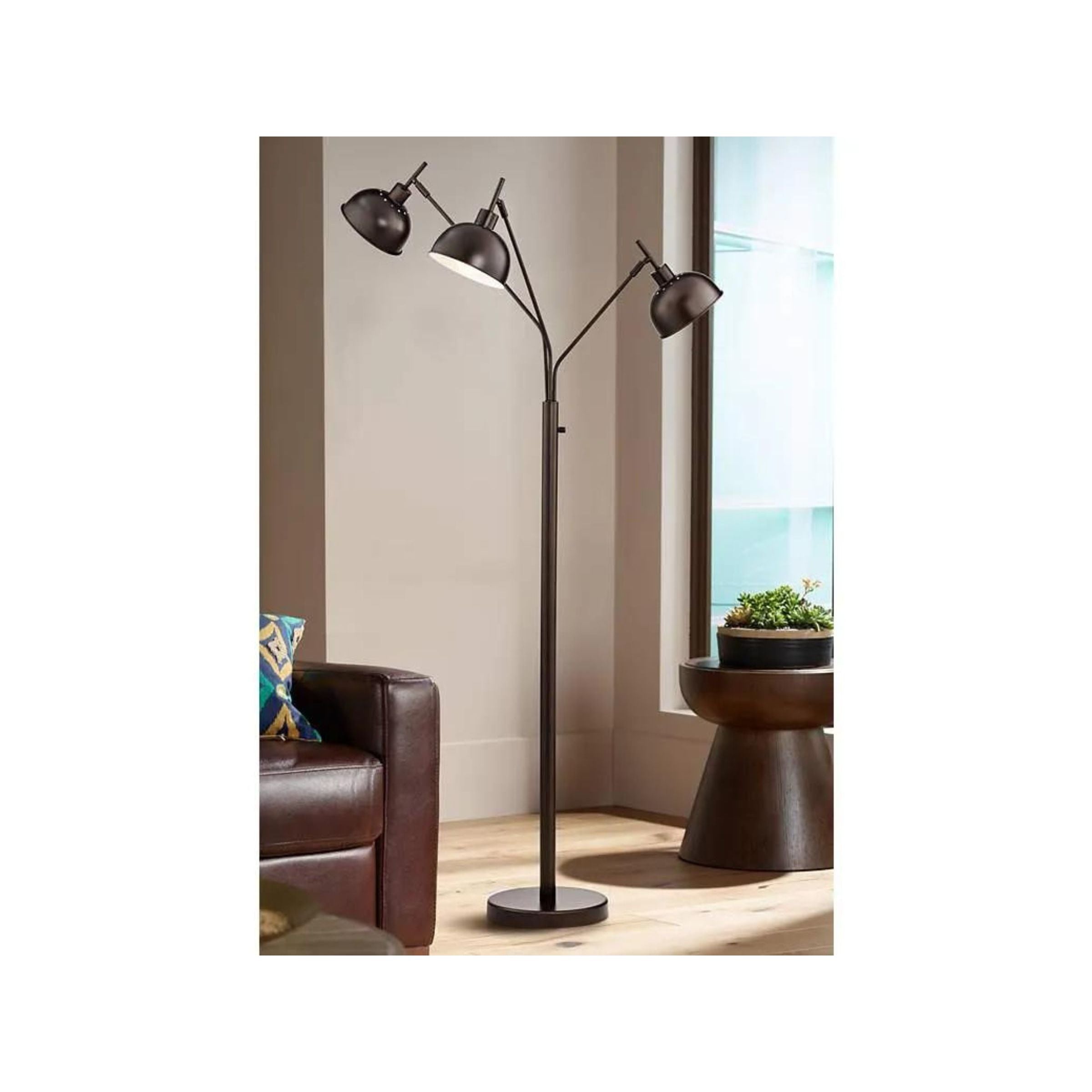 Bronze Metal Industrial 3-Lite Arc Lamp 70"H