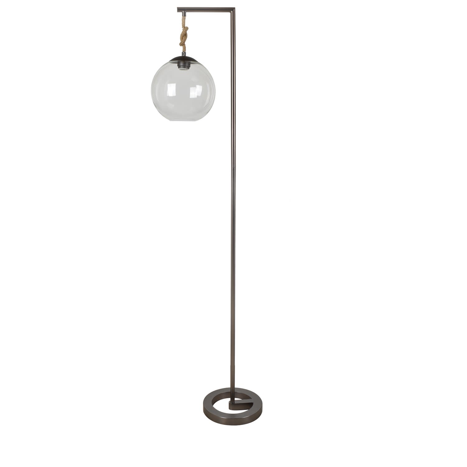Gunmetal and Rope Glass Shade Floor Lamp 66"H