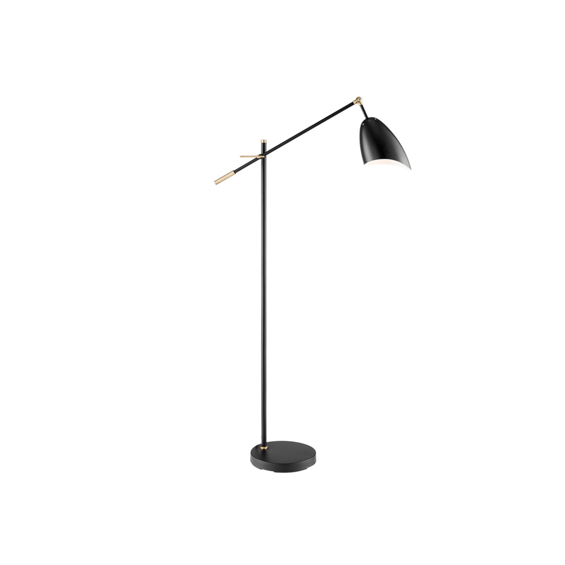 Modern black floor lamp with adjustable arm and shade