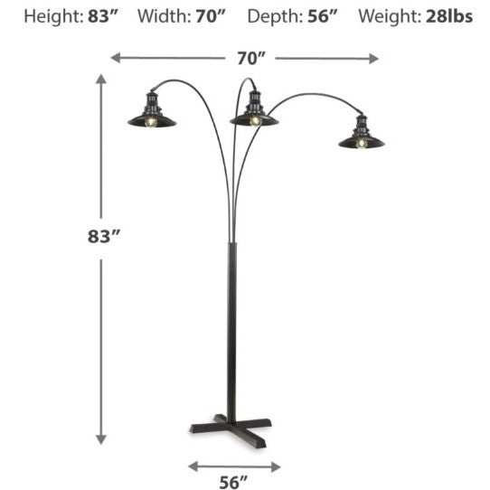 Black Metal Urban 3-Light Arc Lamp 83"H