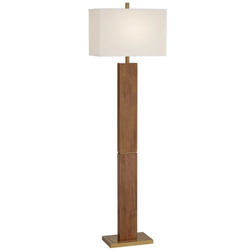 Wood and Brass Column Floor Lamp 65"H