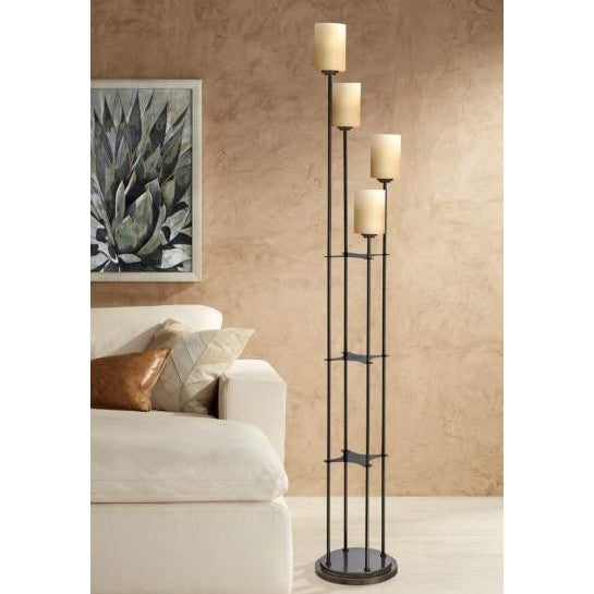 Dalton Dark Bronze with Amber Glass Shades 4-Lite Floor Lamp 71"H