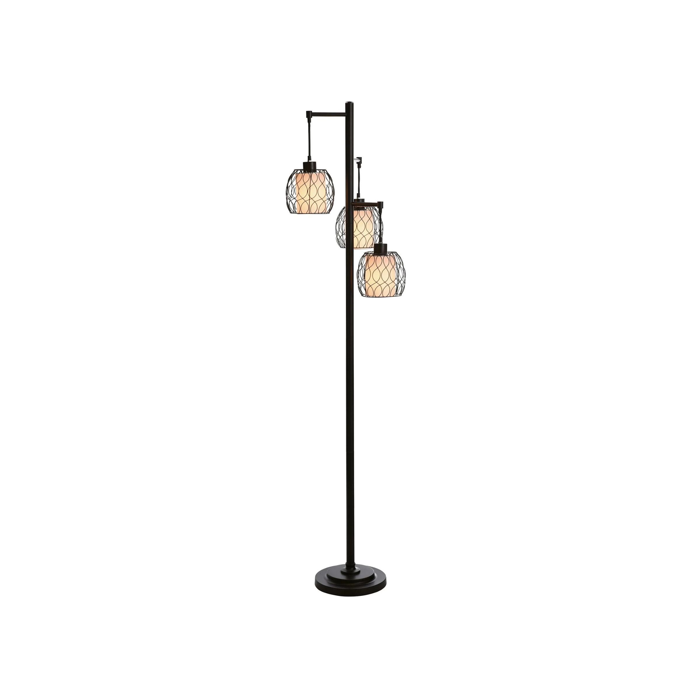 Antique Bronze with Caged Woven Shades 3-Lite Floor Lamp 72"H