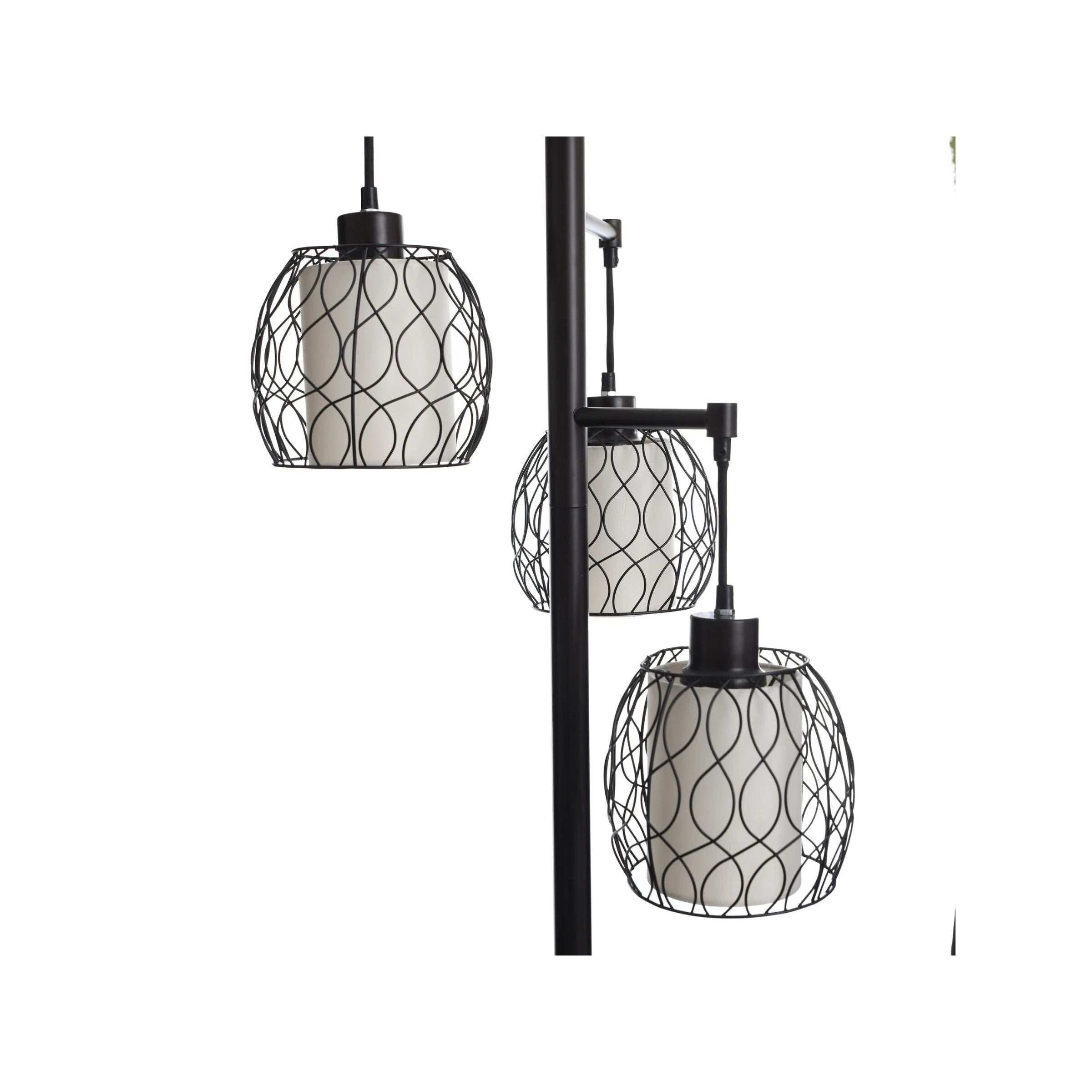Antique Bronze with Caged Woven Shades 3-Lite Floor Lamp 72"H