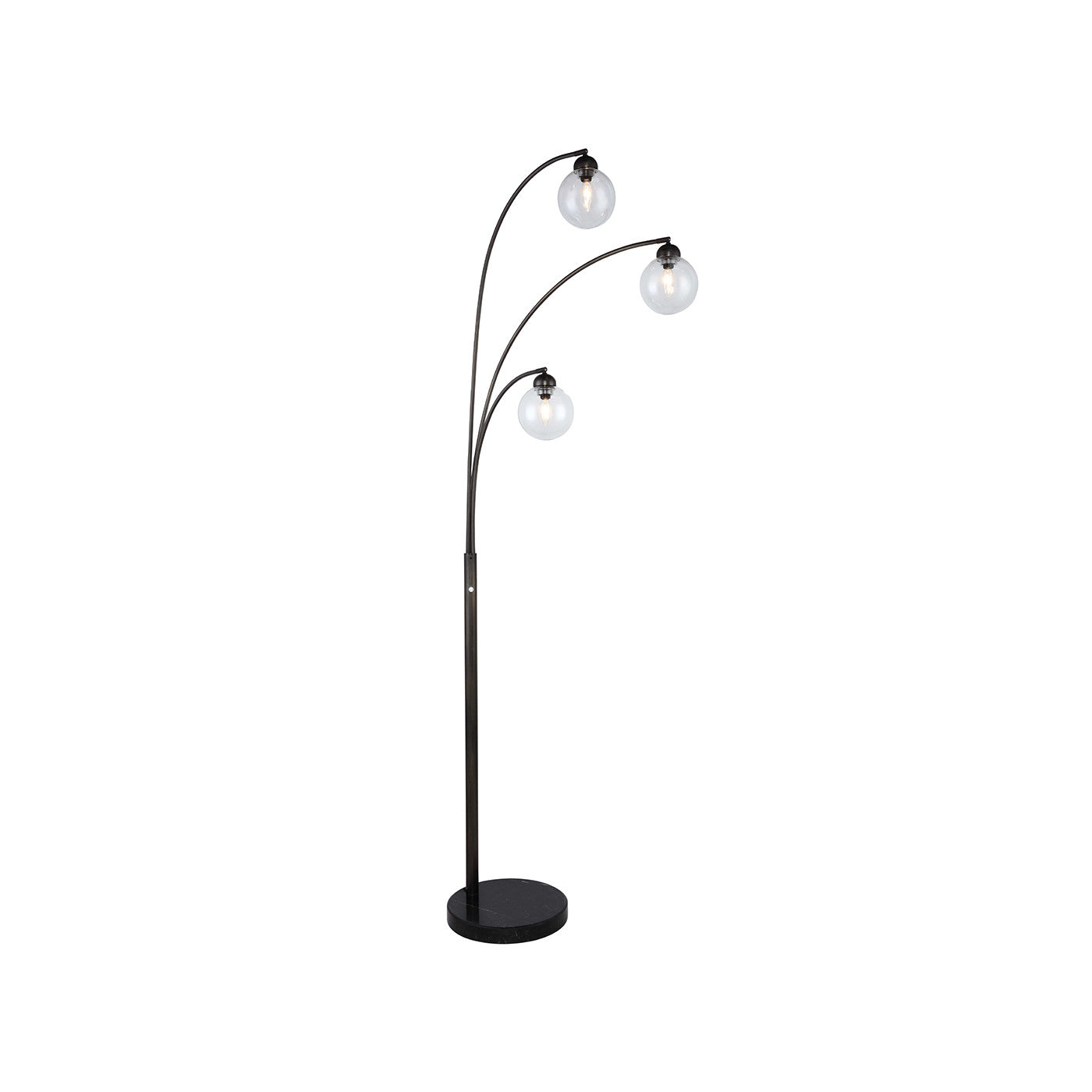 3 Light Glass and Black Metal Arc Lamp 83"H