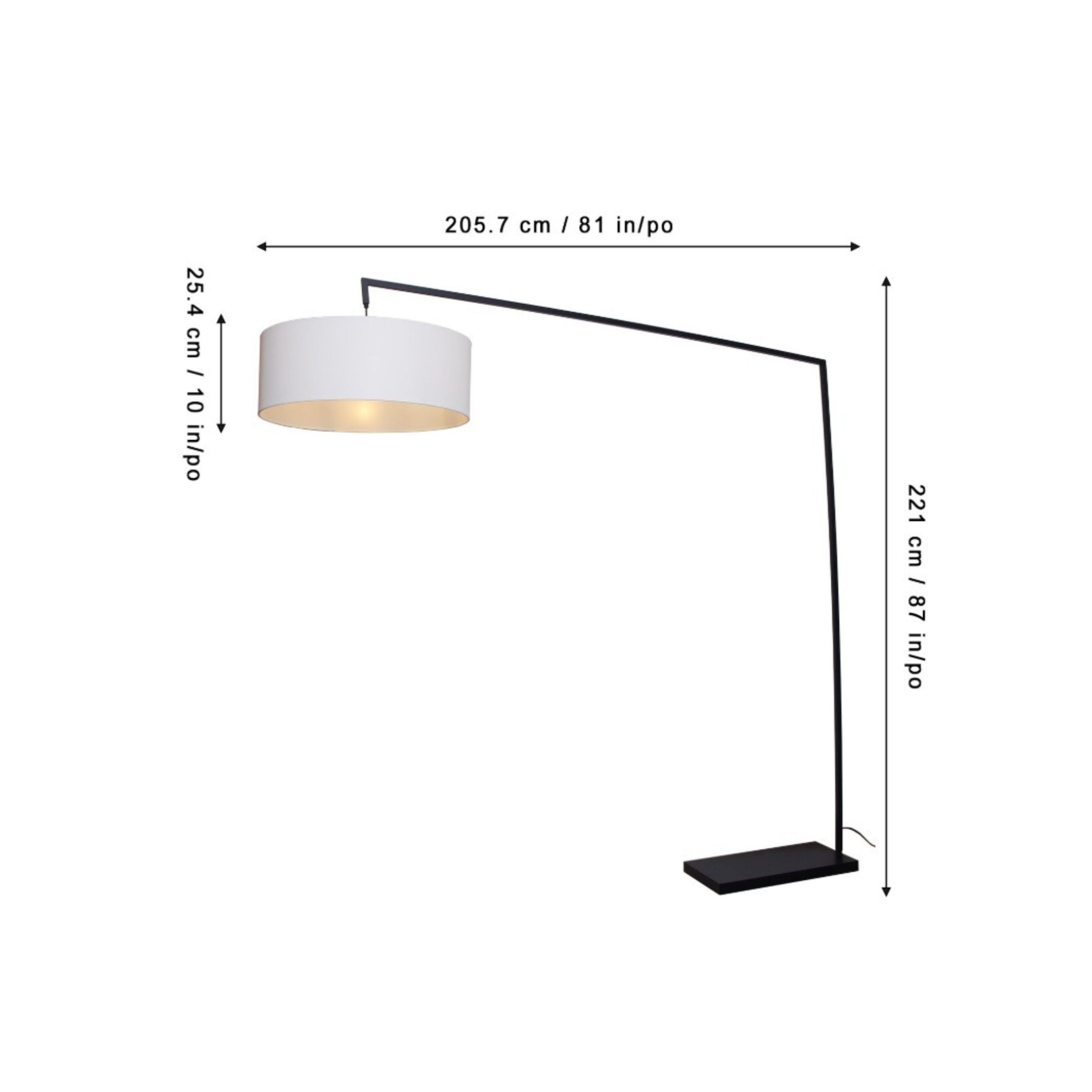 Black With Drum Shade Marble Base Floor Arc Lamp 87"H