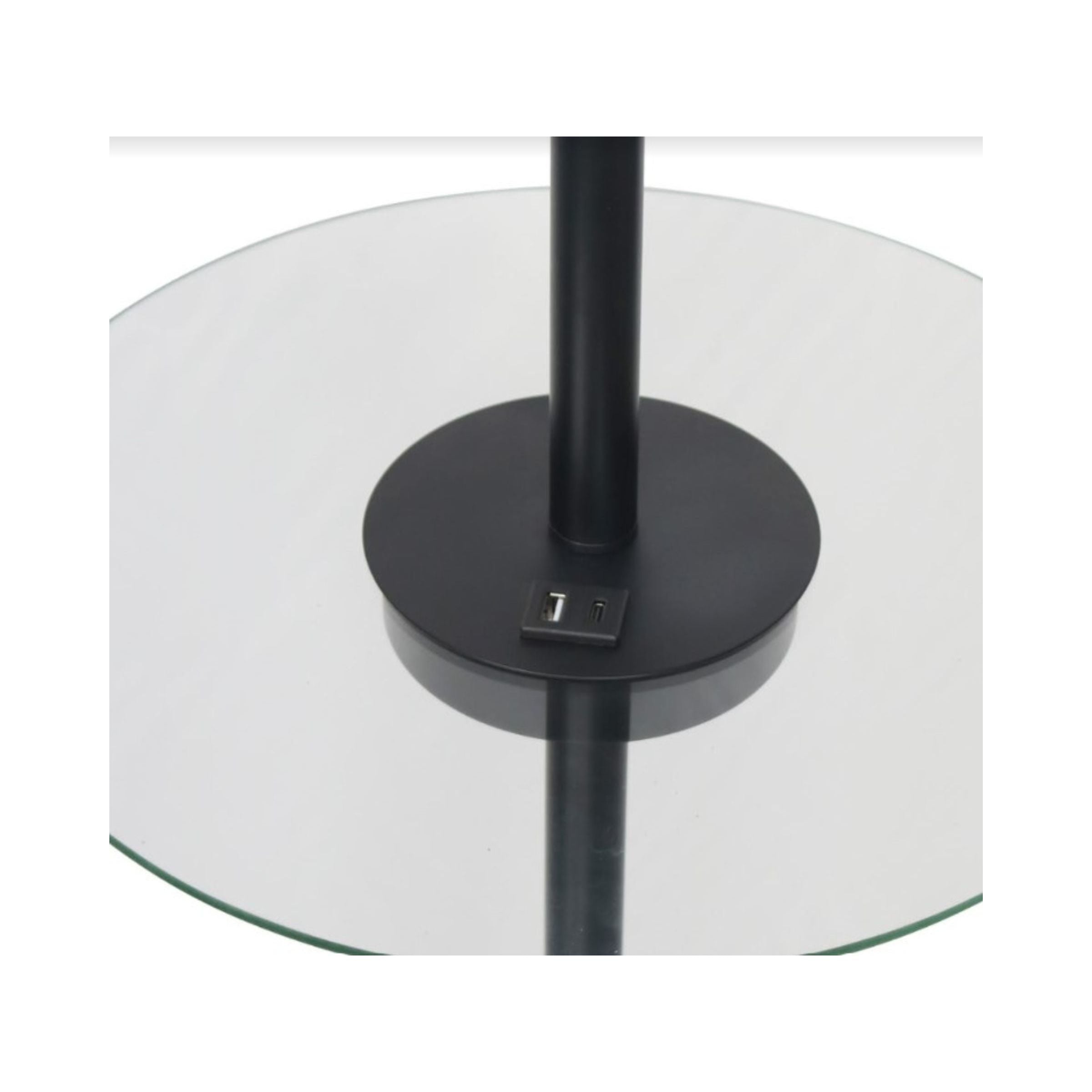 Matte Black Metal Floor Lamp with USB and Glass Tray 61"H