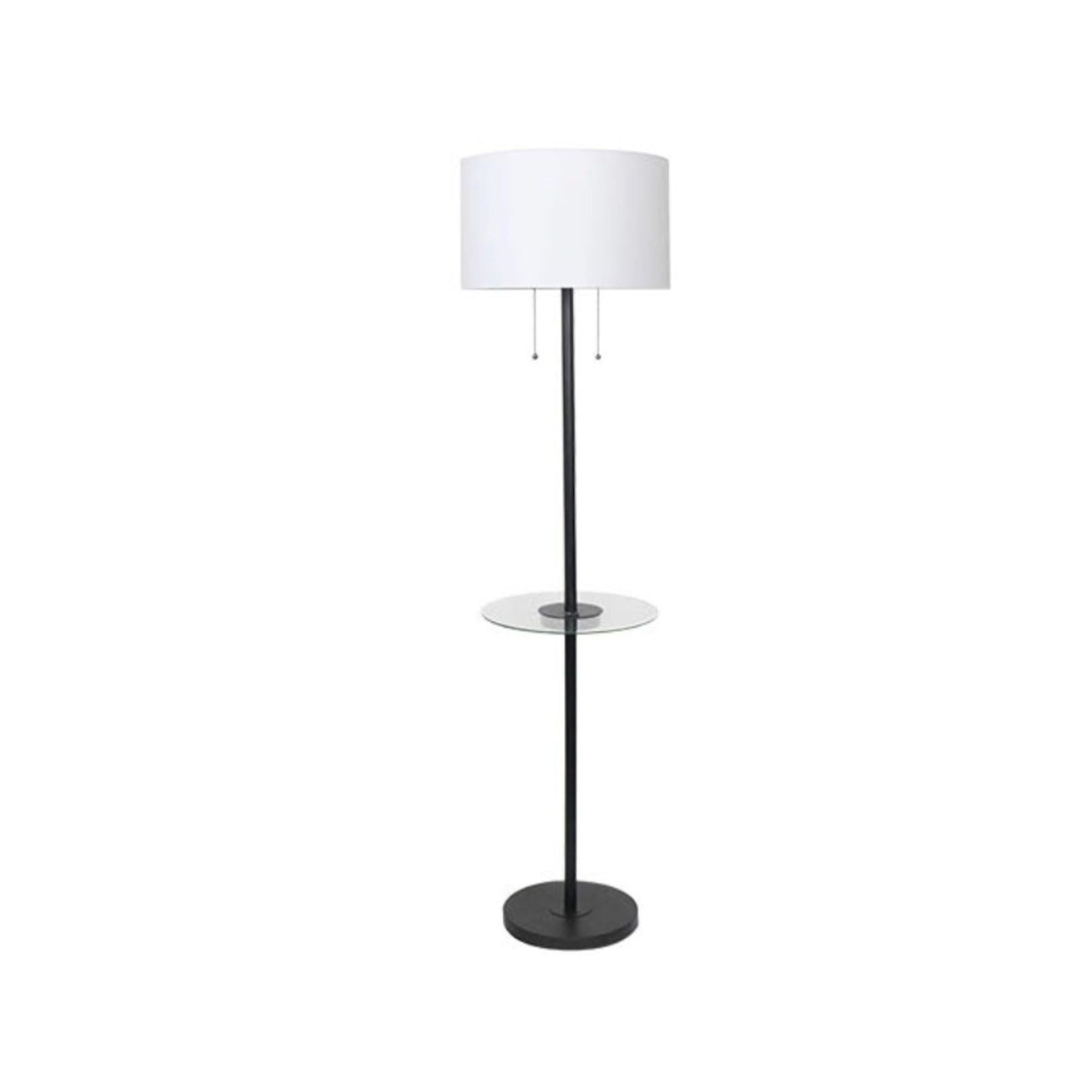 Matte Black Metal Floor Lamp with USB and Glass Tray 61"H