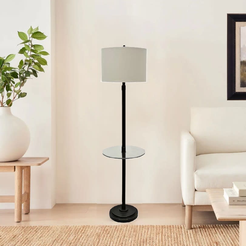 Bronze Metal Floor Lamp with Glass Tray 61"H