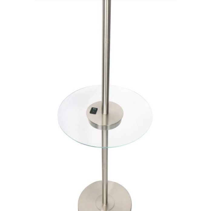 Brushed Steel Metal Floor Lamp With Usb And Glass Tray 61"H In Silver