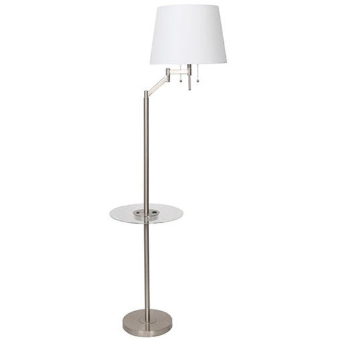 Brushed Steel Metal Floor Lamp With Usb And Glass Tray 61"H In Silver