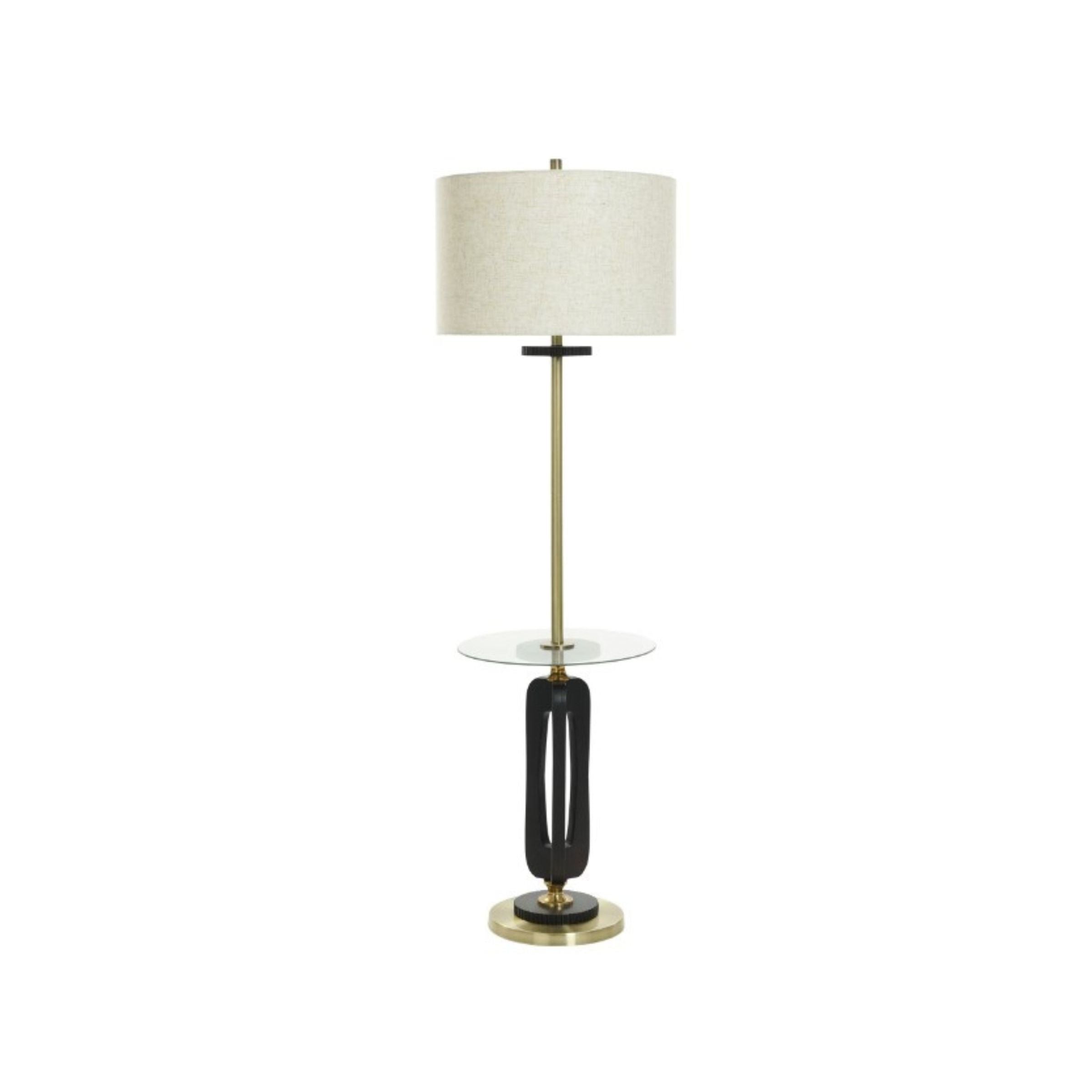Black and Brass Tray Floor Lamp 61"H