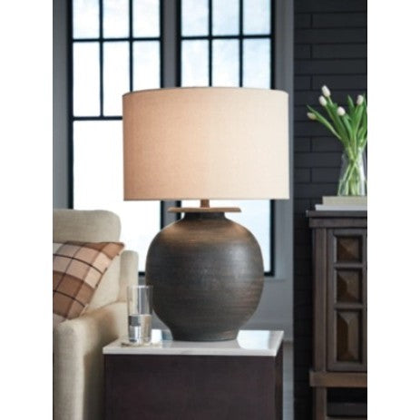 Antique Brown Metal Table Lamp 29"H