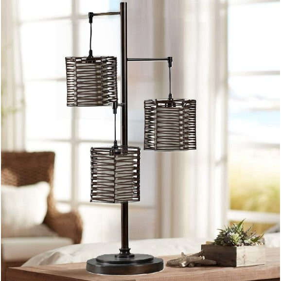 Bronze With Handwoven Shades Table Lamp 37"H