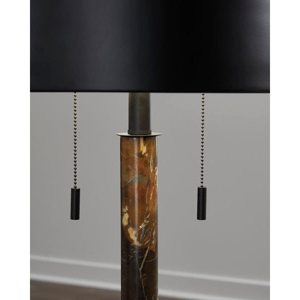 Brown Marble and Black Shade Table Lamp 27"H