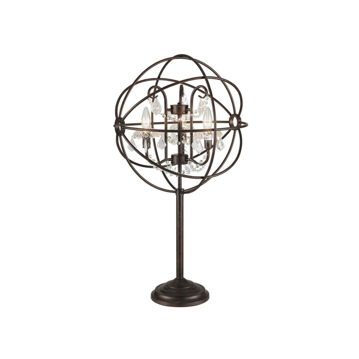 Bronze Metal Globe With Crystals Table Lamp With Bulbs 33.75"H