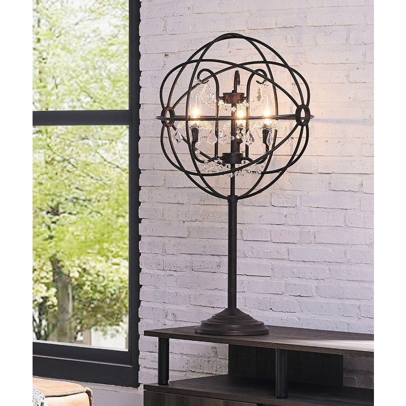 Bronze Metal Globe With Crystals Table Lamp With Bulbs 33.75"H