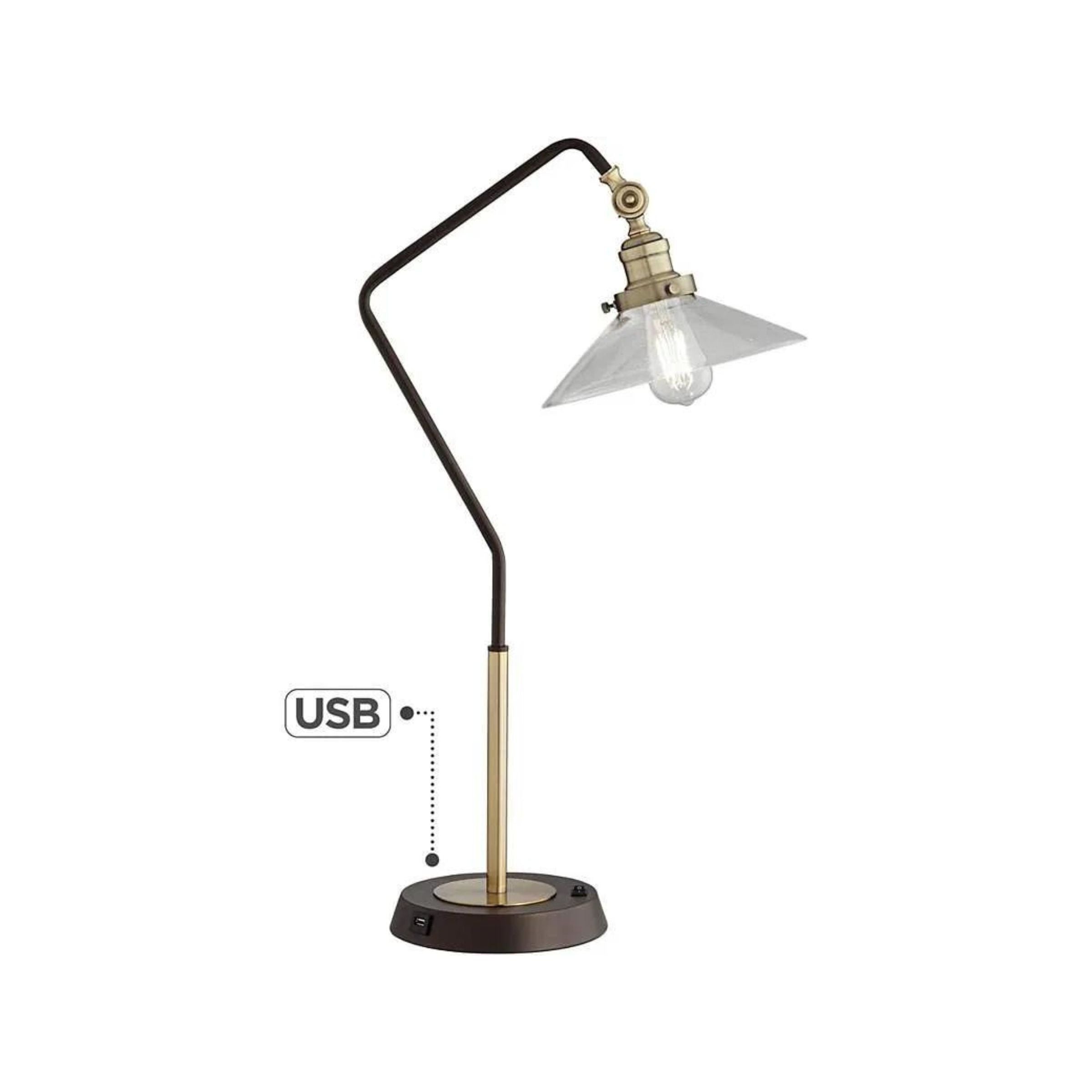 Bronze Metal with Glass Shade USB Desk Lamp 29"H