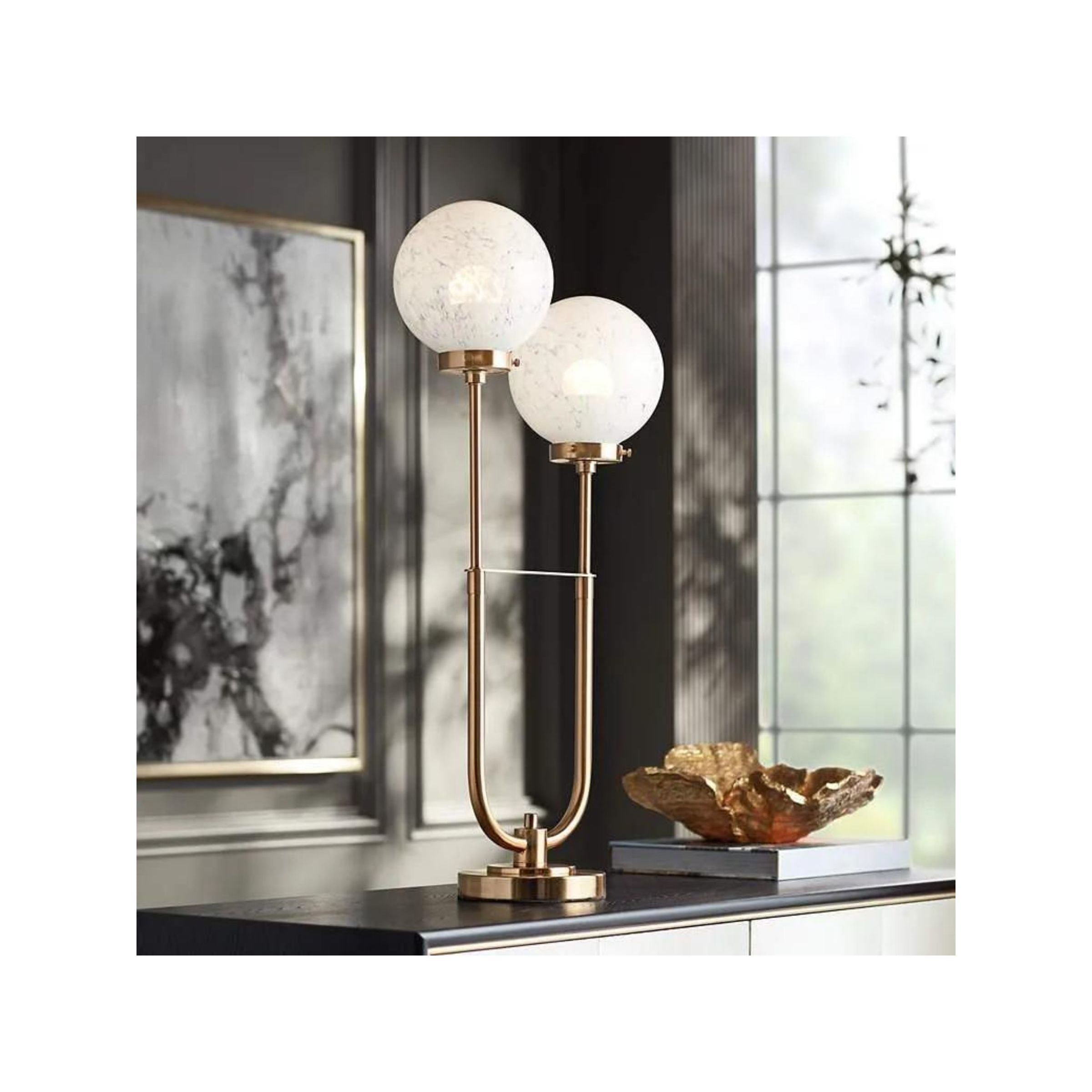Gold 2-Lite Globe Table Lamp With LED Bulbs 30"H