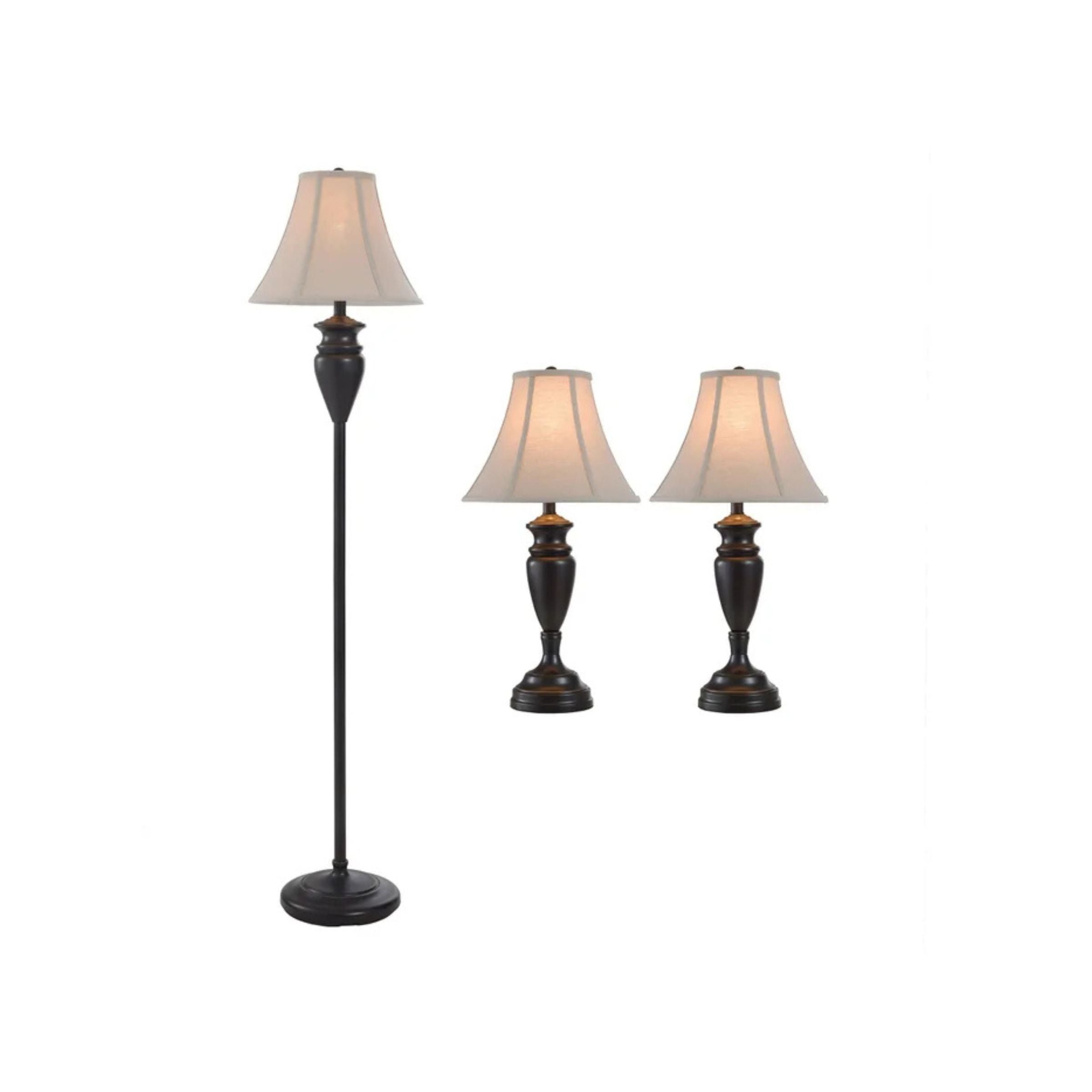 Set of 3 Urn Shaped Lamps -2 Table Lamps plus 1 Floor Lamp- 28/61"H