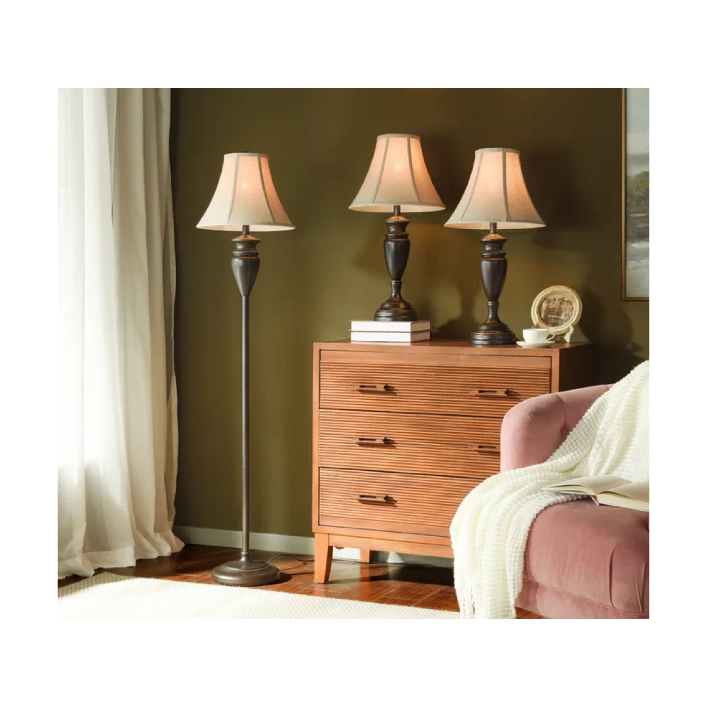 Set of 3 Urn Shaped Lamps -2 Table Lamps plus 1 Floor Lamp- 28/61"H