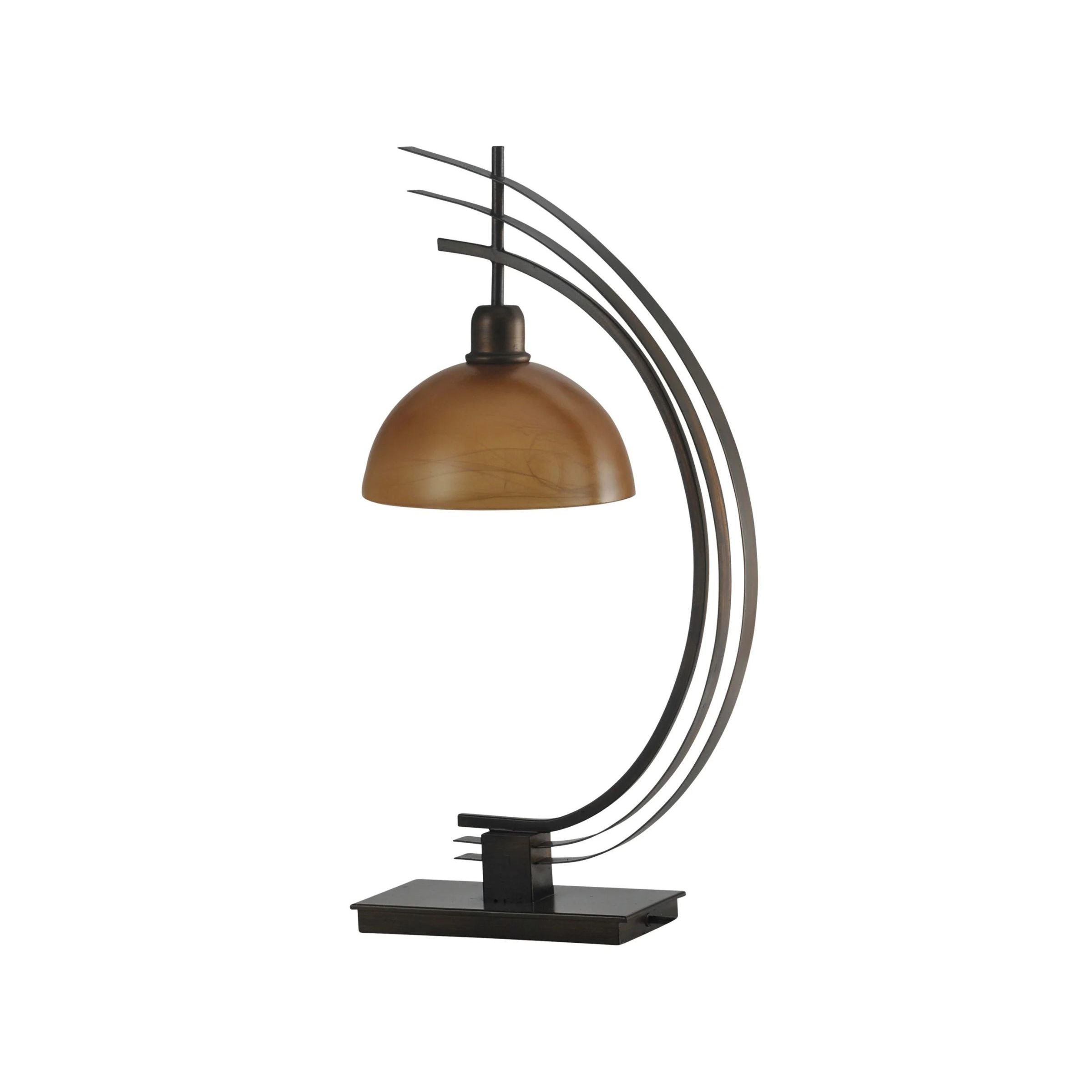 Amber Glass and Metal Arc Table Lamp 29"H