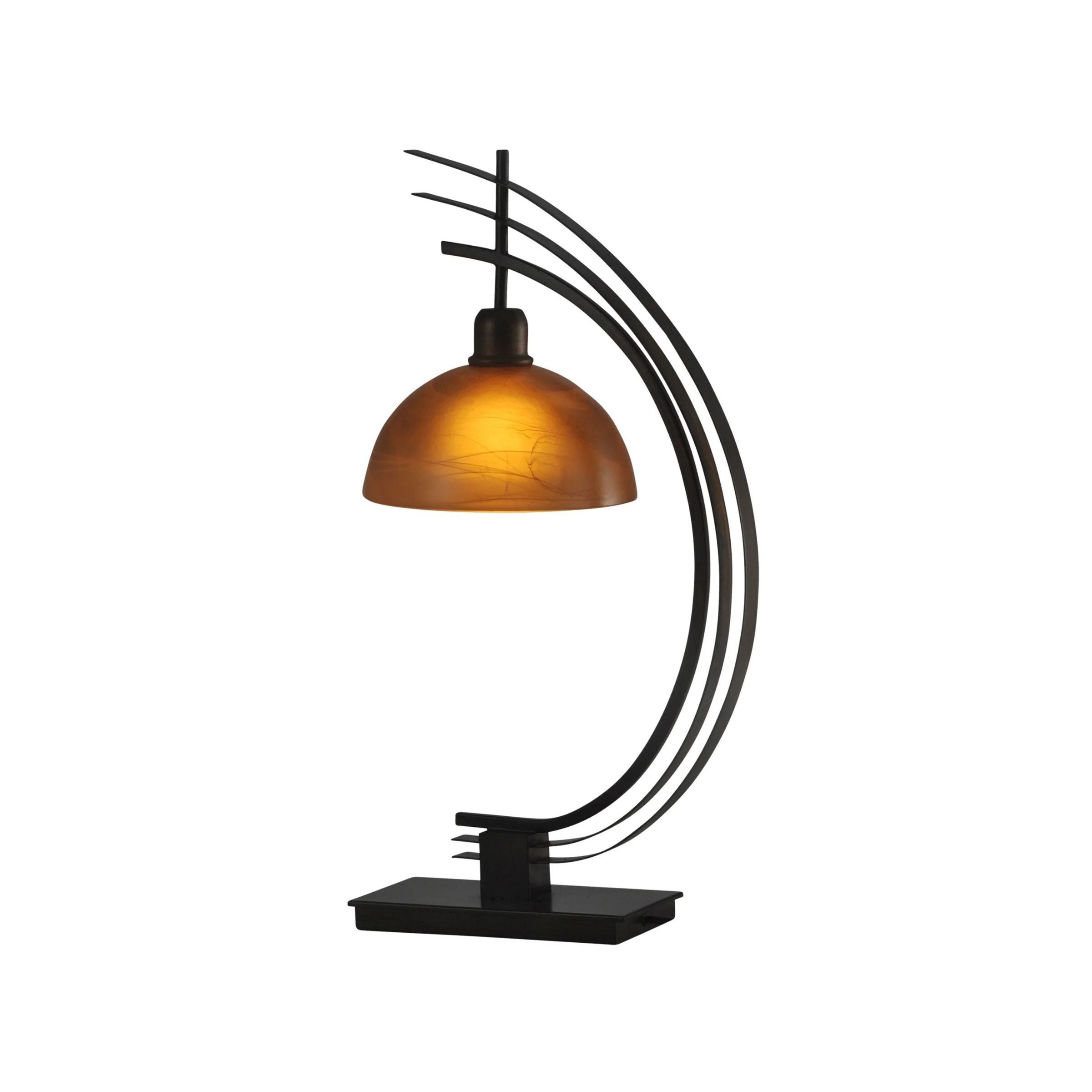 Amber Glass and Metal Arc Table Lamp 29"H