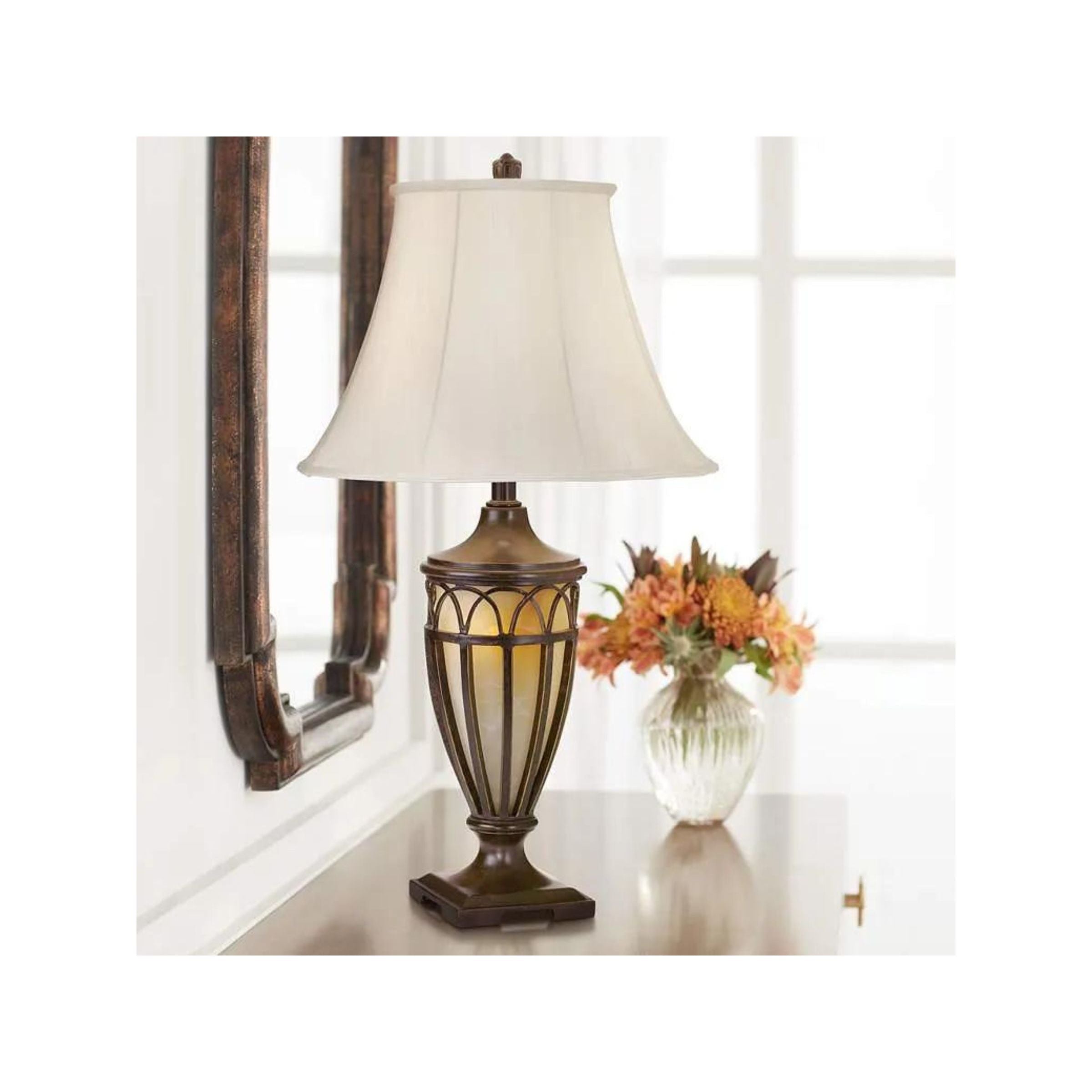 Bronze Metal With Glass Insert Nitelite Table Lamp 31"H