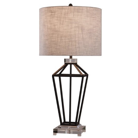 Black Metal and Crystal Base Table Lamp 36"H